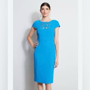 Elie Tahari Cut Out Embroidered Midi Dress, Size 0, Color Persian Blue